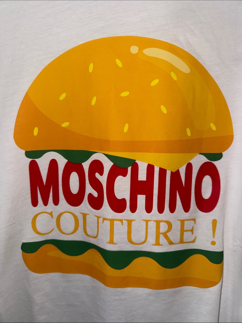 NEW Moschino Hamburger Logo Tee Size White Graphic Burger Tee Size L 50 - Picture 3 of 10
